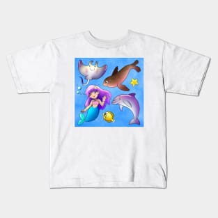 Mermaid With Ocean Friends Kids T-Shirt